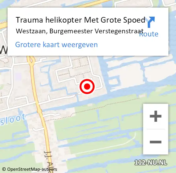 Locatie op kaart van de 112 melding: Trauma helikopter Met Grote Spoed Naar Westzaan, Burgemeester Verstegenstraat op 29 juni 2022 17:35