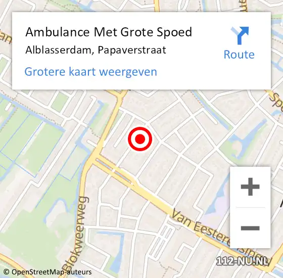 Locatie op kaart van de 112 melding: Ambulance Met Grote Spoed Naar Alblasserdam, Papaverstraat op 29 juni 2022 17:51