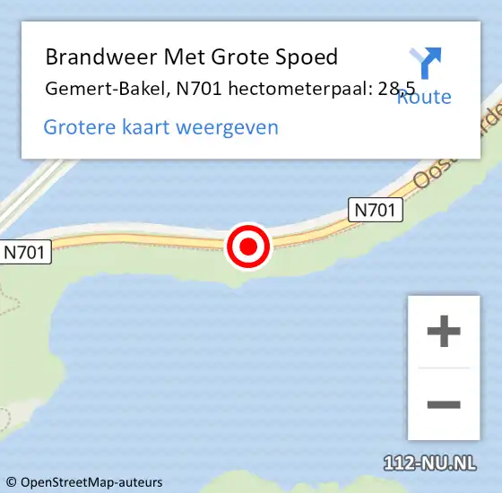 Locatie op kaart van de 112 melding: Brandweer Met Grote Spoed Naar Gemert-Bakel, N701 hectometerpaal: 28,5 op 29 juni 2022 18:17