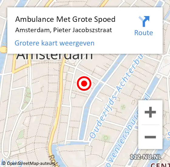 Locatie op kaart van de 112 melding: Ambulance Met Grote Spoed Naar Amsterdam, Pieter Jacobszstraat op 29 juni 2022 18:40