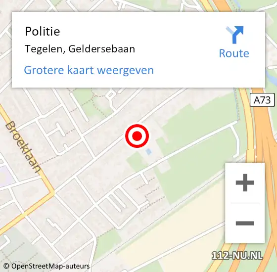 Locatie op kaart van de 112 melding: Politie Tegelen, Geldersebaan op 29 juni 2022 18:41