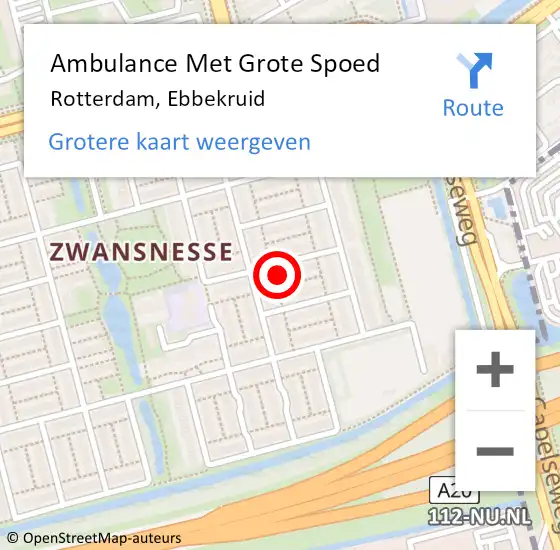 Locatie op kaart van de 112 melding: Ambulance Met Grote Spoed Naar Rotterdam, Ebbekruid op 29 juni 2022 18:52