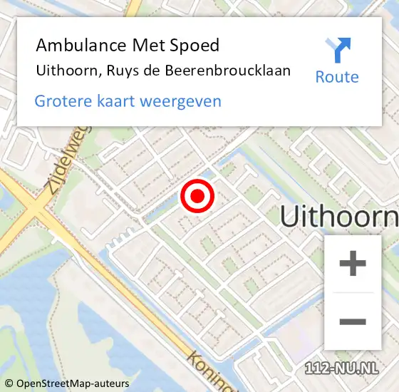Locatie op kaart van de 112 melding: Ambulance Met Spoed Naar Uithoorn, Ruys de Beerenbroucklaan op 29 juni 2022 19:09