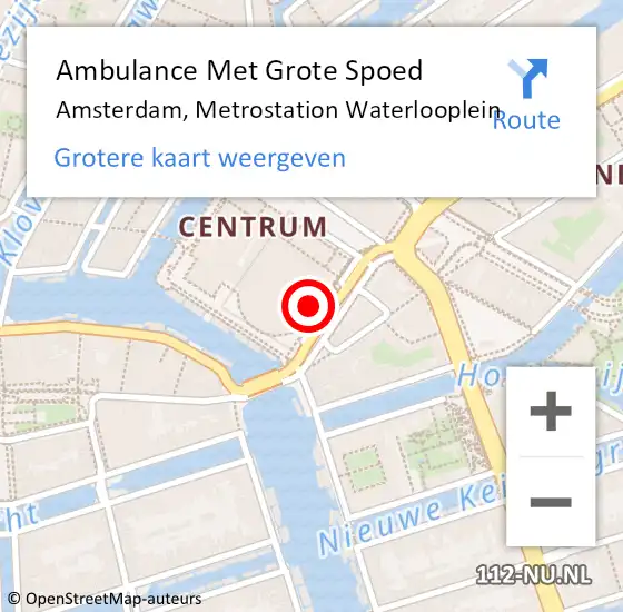 Locatie op kaart van de 112 melding: Ambulance Met Grote Spoed Naar Amsterdam, Metrostation Waterlooplein op 29 juni 2022 19:12
