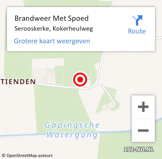 Locatie op kaart van de 112 melding: Brandweer Met Spoed Naar Serooskerke, Kokerheulweg op 29 juni 2022 19:16