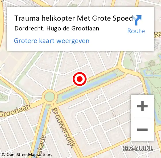 Locatie op kaart van de 112 melding: Trauma helikopter Met Grote Spoed Naar Dordrecht, Hugo de Grootlaan op 29 juni 2022 19:18