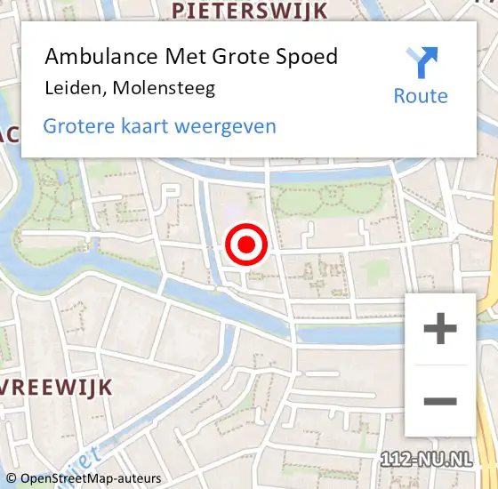 Locatie op kaart van de 112 melding: Ambulance Met Grote Spoed Naar Leiden, Molensteeg op 29 juni 2022 19:40