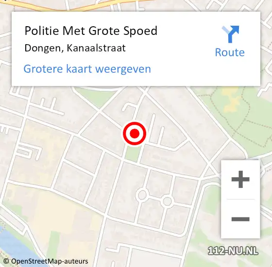 Locatie op kaart van de 112 melding: Politie Met Grote Spoed Naar Dongen, Kanaalstraat op 29 juni 2022 19:54