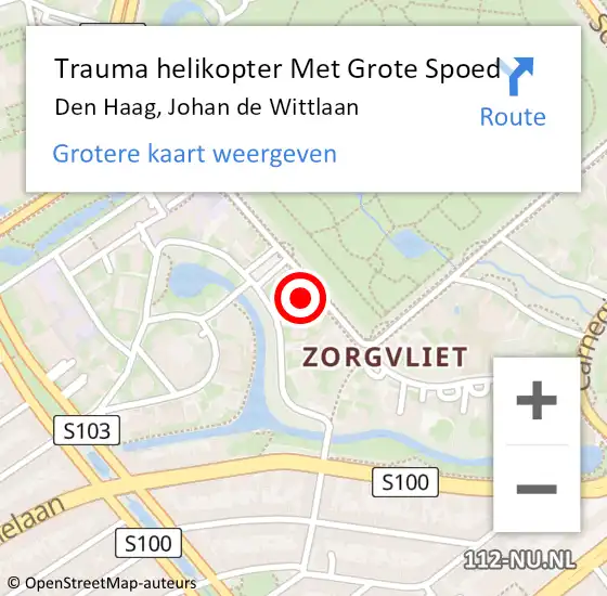 Locatie op kaart van de 112 melding: Trauma helikopter Met Grote Spoed Naar Den Haag, Johan de Wittlaan op 29 juni 2022 20:12