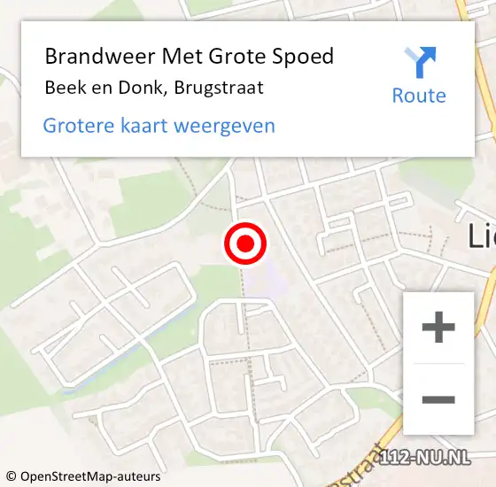 Locatie op kaart van de 112 melding: Brandweer Met Grote Spoed Naar Beek en Donk, Brugstraat op 29 juni 2022 20:28