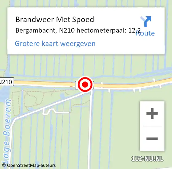 Locatie op kaart van de 112 melding: Brandweer Met Spoed Naar Bergambacht, N210 hectometerpaal: 12,2 op 29 juni 2022 22:58