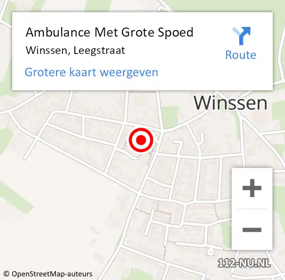 Locatie op kaart van de 112 melding: Ambulance Met Grote Spoed Naar Winssen, Leegstraat op 29 juni 2022 23:19