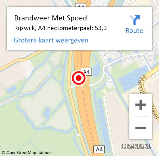 Locatie op kaart van de 112 melding: Brandweer Met Spoed Naar Rijswijk, A4 hectometerpaal: 53,9 op 29 juni 2022 23:39