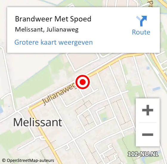 Locatie op kaart van de 112 melding: Brandweer Met Spoed Naar Melissant, Julianaweg op 30 juni 2022 00:10