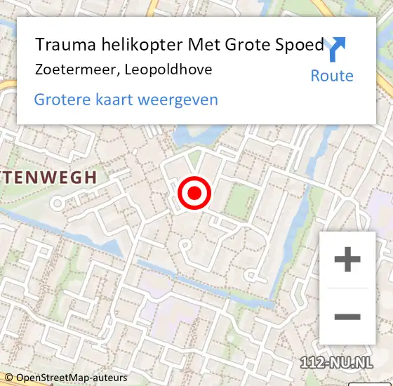 Locatie op kaart van de 112 melding: Trauma helikopter Met Grote Spoed Naar Zoetermeer, Leopoldhove op 30 juni 2022 00:16