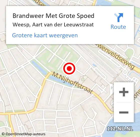 Locatie op kaart van de 112 melding: Brandweer Met Grote Spoed Naar Weesp, Aart van der Leeuwstraat op 30 juni 2022 03:56