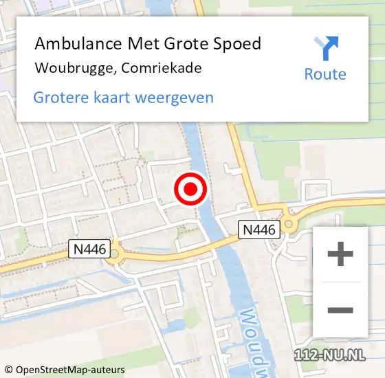 Locatie op kaart van de 112 melding: Ambulance Met Grote Spoed Naar Woubrugge, Comriekade op 30 juni 2022 04:46