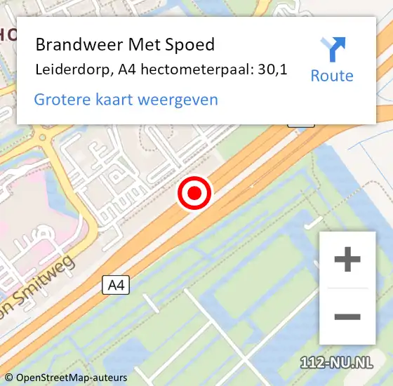 Locatie op kaart van de 112 melding: Brandweer Met Spoed Naar Leiderdorp, A4 hectometerpaal: 30,1 op 30 juni 2022 05:50