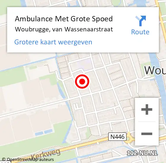 Locatie op kaart van de 112 melding: Ambulance Met Grote Spoed Naar Woubrugge, van Wassenaarstraat op 30 juni 2022 06:29
