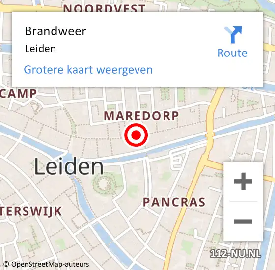 Locatie op kaart van de 112 melding: Brandweer Leiden op 30 juni 2022 06:38