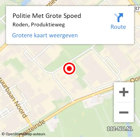 Locatie op kaart van de 112 melding: Politie Met Grote Spoed Naar Roden, Produktieweg op 30 juni 2022 07:21