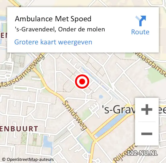 Locatie op kaart van de 112 melding: Ambulance Met Spoed Naar 's-Gravendeel, Onder de molen op 30 juni 2022 07:35