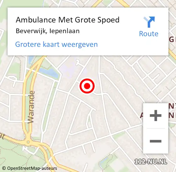 Locatie op kaart van de 112 melding: Ambulance Met Grote Spoed Naar Beverwijk, Iepenlaan op 30 juni 2022 08:07