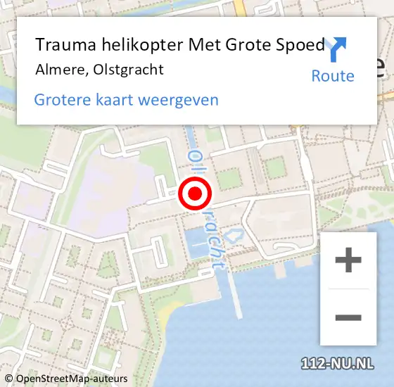Locatie op kaart van de 112 melding: Trauma helikopter Met Grote Spoed Naar Almere, Olstgracht op 30 juni 2022 08:15