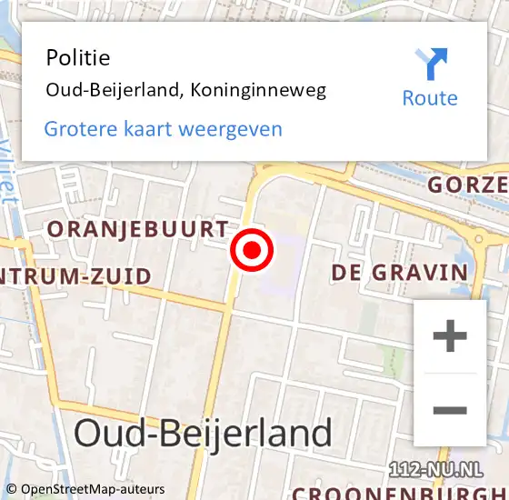 Locatie op kaart van de 112 melding: Politie Oud-Beijerland, Koninginneweg op 30 juni 2022 08:42