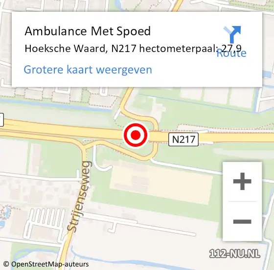 Locatie op kaart van de 112 melding: Ambulance Met Spoed Naar Hoeksche Waard, N217 hectometerpaal: 27,9 op 30 juni 2022 08:59