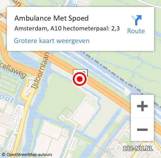 Locatie op kaart van de 112 melding: Ambulance Met Spoed Naar Amsterdam, A10 hectometerpaal: 2,3 op 30 juni 2022 09:02