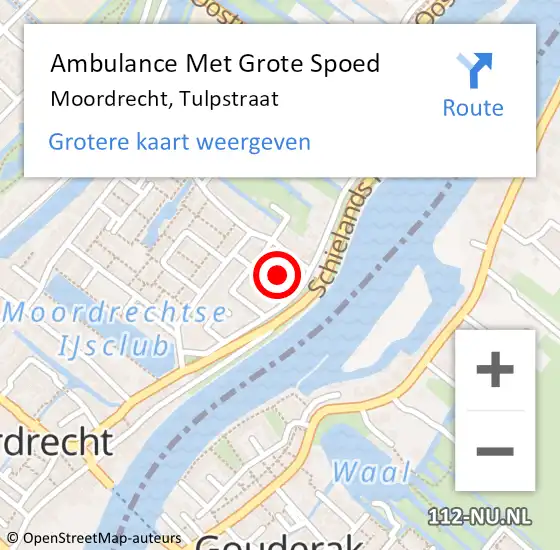 Locatie op kaart van de 112 melding: Ambulance Met Grote Spoed Naar Moordrecht, Tulpstraat op 30 juni 2022 09:07