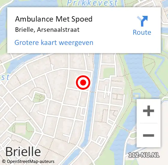 Locatie op kaart van de 112 melding: Ambulance Met Spoed Naar Brielle, Arsenaalstraat op 30 juni 2022 09:14