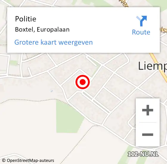 Locatie op kaart van de 112 melding: Politie Boxtel, Europalaan op 30 juni 2022 09:29