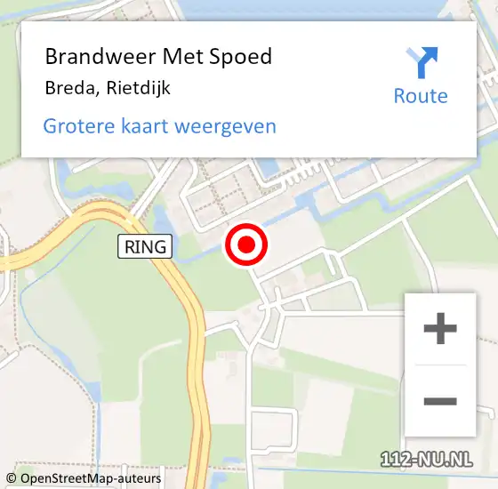 Locatie op kaart van de 112 melding: Brandweer Met Spoed Naar Breda, Rietdijk op 30 juni 2022 11:11