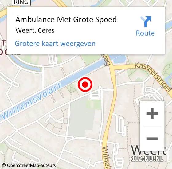 Locatie op kaart van de 112 melding: Ambulance Met Grote Spoed Naar Weert, Ceres op 30 juni 2022 11:12