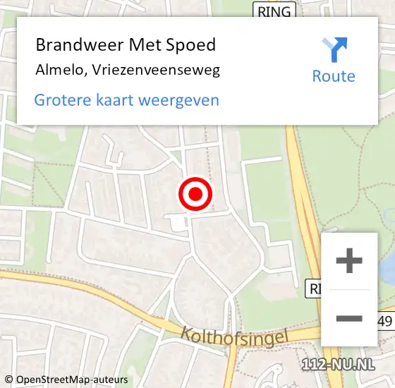 Locatie op kaart van de 112 melding: Brandweer Met Spoed Naar Almelo, Vriezenveenseweg op 30 juni 2022 11:37