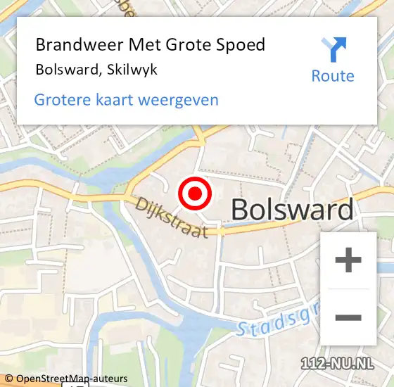 Locatie op kaart van de 112 melding: Brandweer Met Grote Spoed Naar Bolsward, Skilwyk op 30 juni 2022 11:40