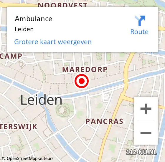 Locatie op kaart van de 112 melding: Ambulance Leiden op 30 juni 2022 12:15