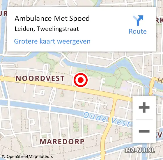 Locatie op kaart van de 112 melding: Ambulance Met Spoed Naar Leiden, Tweelingstraat op 30 juni 2022 12:19