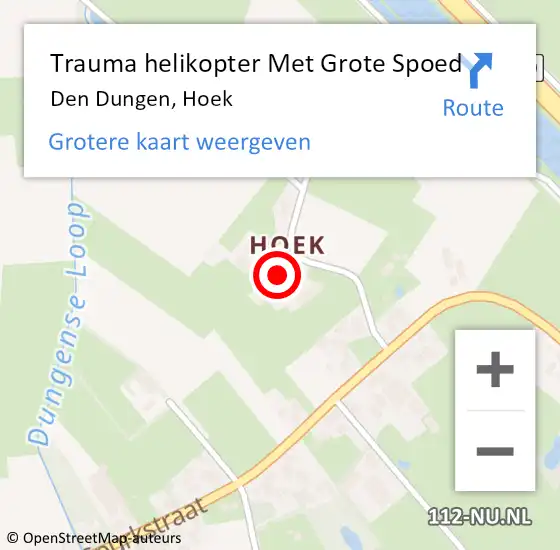 Locatie op kaart van de 112 melding: Trauma helikopter Met Grote Spoed Naar Den Dungen, Hoek op 30 juni 2022 12:34