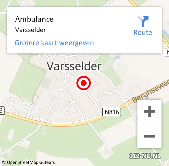 Locatie op kaart van de 112 melding: Ambulance Varsselder op 30 juni 2022 12:51