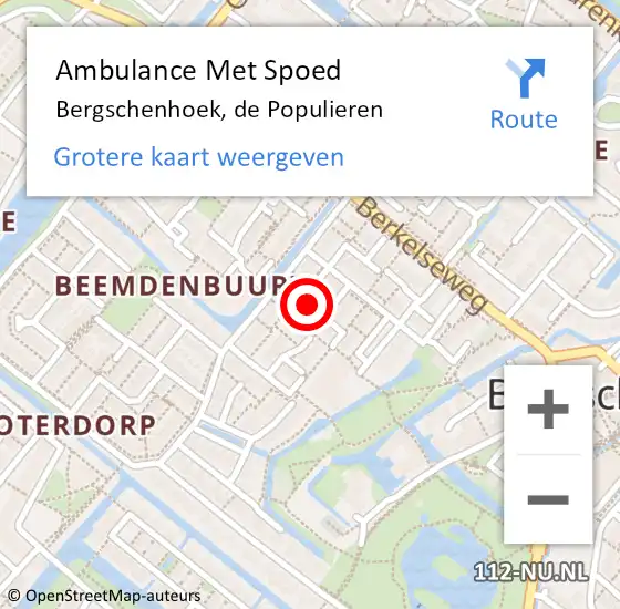 Locatie op kaart van de 112 melding: Ambulance Met Spoed Naar Bergschenhoek, de Populieren op 30 juni 2022 13:23