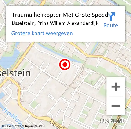 Locatie op kaart van de 112 melding: Trauma helikopter Met Grote Spoed Naar IJsselstein, Prins Willem Alexanderdijk op 30 juni 2022 13:35