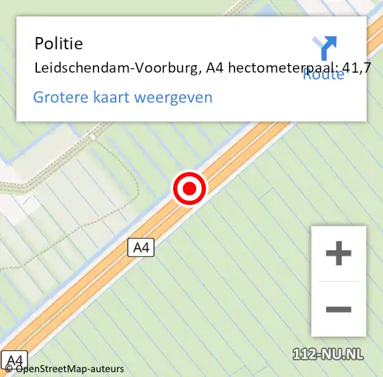 Locatie op kaart van de 112 melding: Politie Leidschendam-Voorburg, A4 hectometerpaal: 41,7 op 30 juni 2022 13:53
