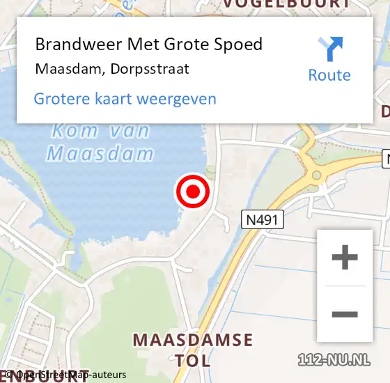 Locatie op kaart van de 112 melding: Brandweer Met Grote Spoed Naar Maasdam, Dorpsstraat op 30 juni 2022 14:00