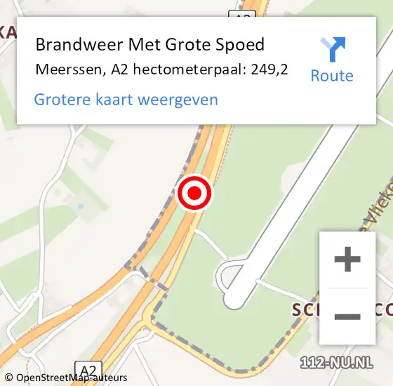 Locatie op kaart van de 112 melding: Brandweer Met Grote Spoed Naar Meerssen, A2 hectometerpaal: 249,2 op 30 juni 2022 14:03