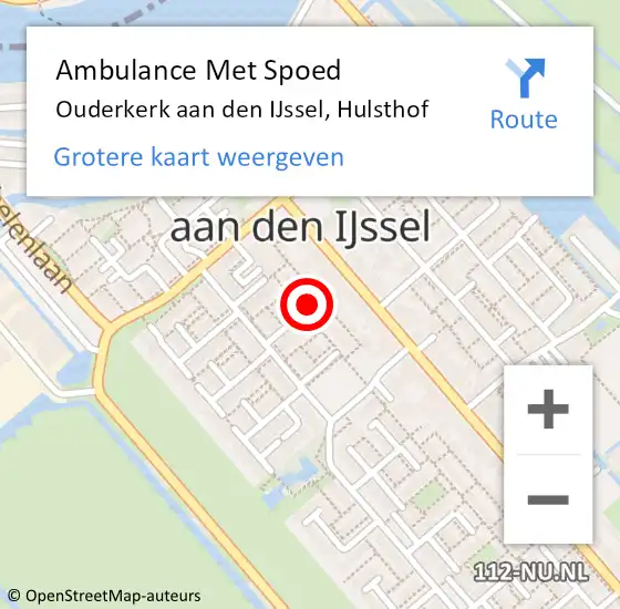 Locatie op kaart van de 112 melding: Ambulance Met Spoed Naar Ouderkerk aan den IJssel, Hulsthof op 30 juni 2022 14:06