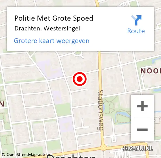 Locatie op kaart van de 112 melding: Politie Met Grote Spoed Naar Drachten, Westersingel op 30 juni 2022 14:08