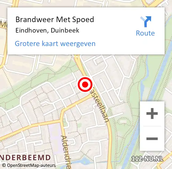 Locatie op kaart van de 112 melding: Brandweer Met Spoed Naar Eindhoven, Duinbeek op 30 juni 2022 14:40